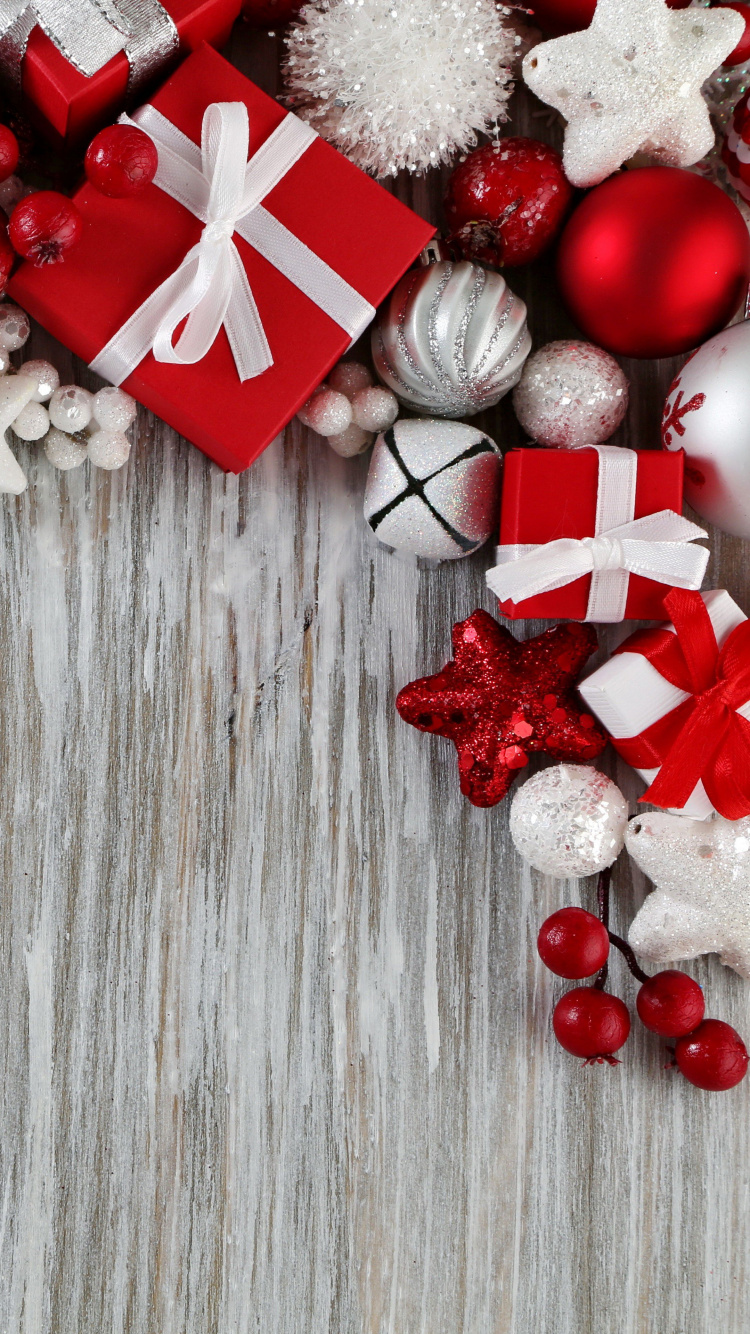 Обои Рождественский день, Новый год, красный цвет, Рождественские украшения, рождественский орнамент в разрешении 750x1334