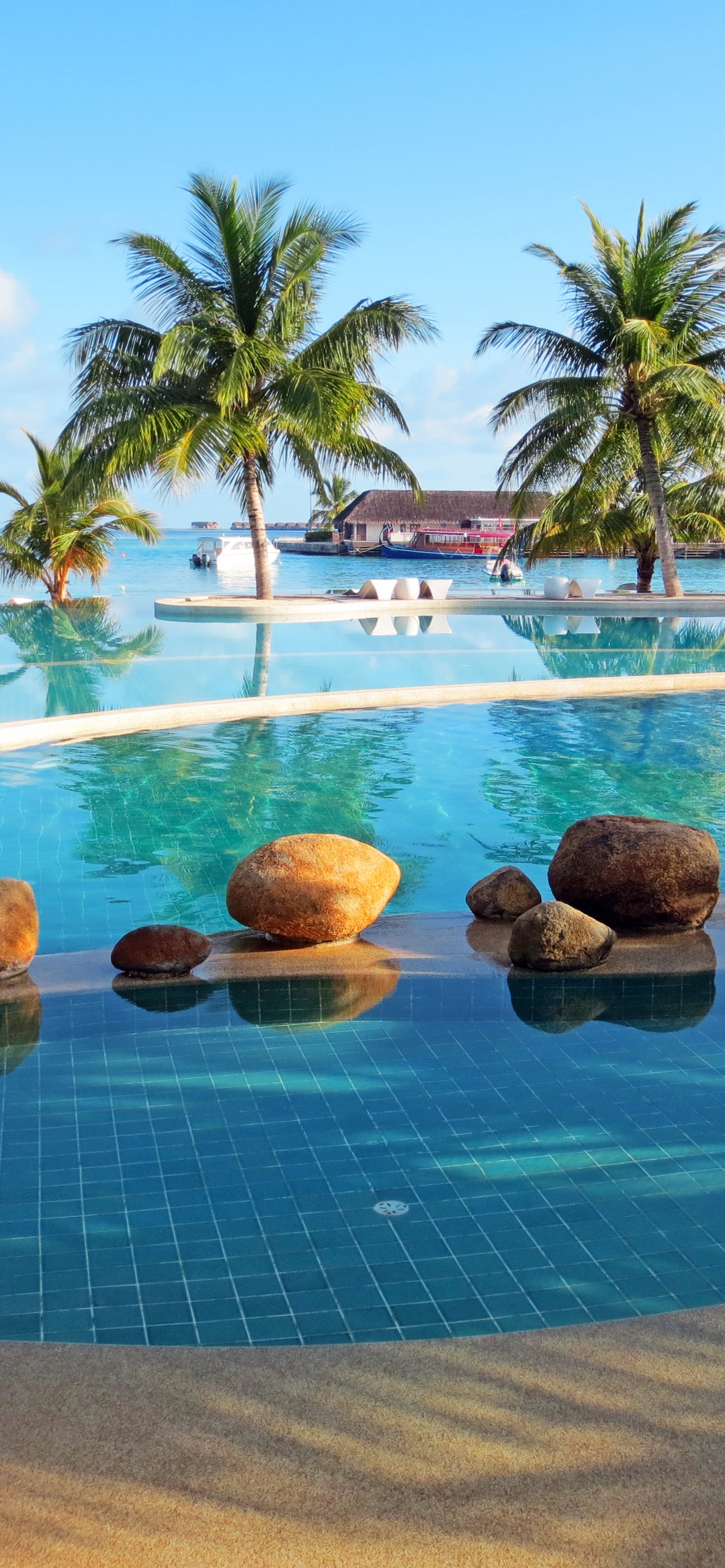 Обои пляж, плавательный бассейн, прибежище, отпуск, Карибский бассейн в разрешении 1242x2688