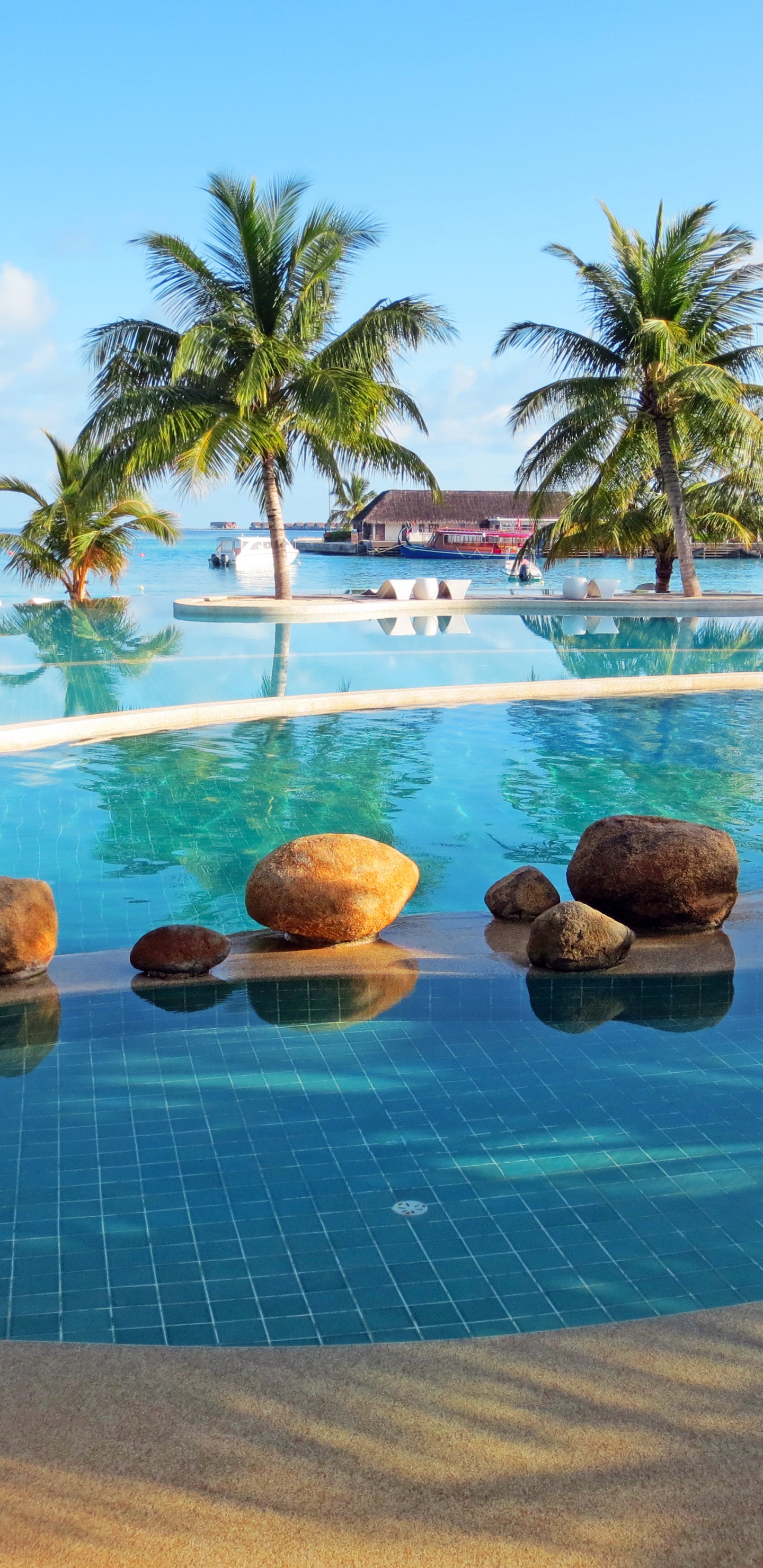 Обои пляж, плавательный бассейн, прибежище, отпуск, Карибский бассейн в разрешении 1440x2960