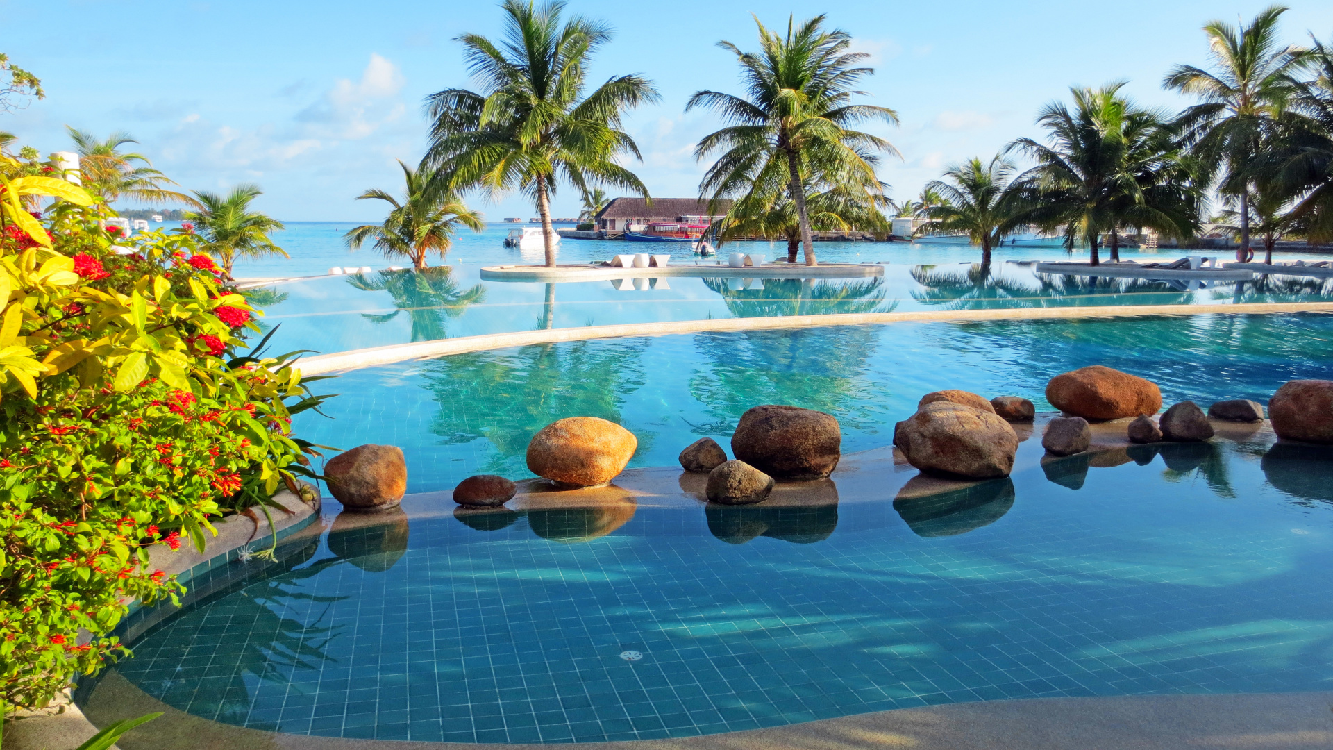 Обои пляж, плавательный бассейн, прибежище, отпуск, Карибский бассейн в разрешении 1920x1080