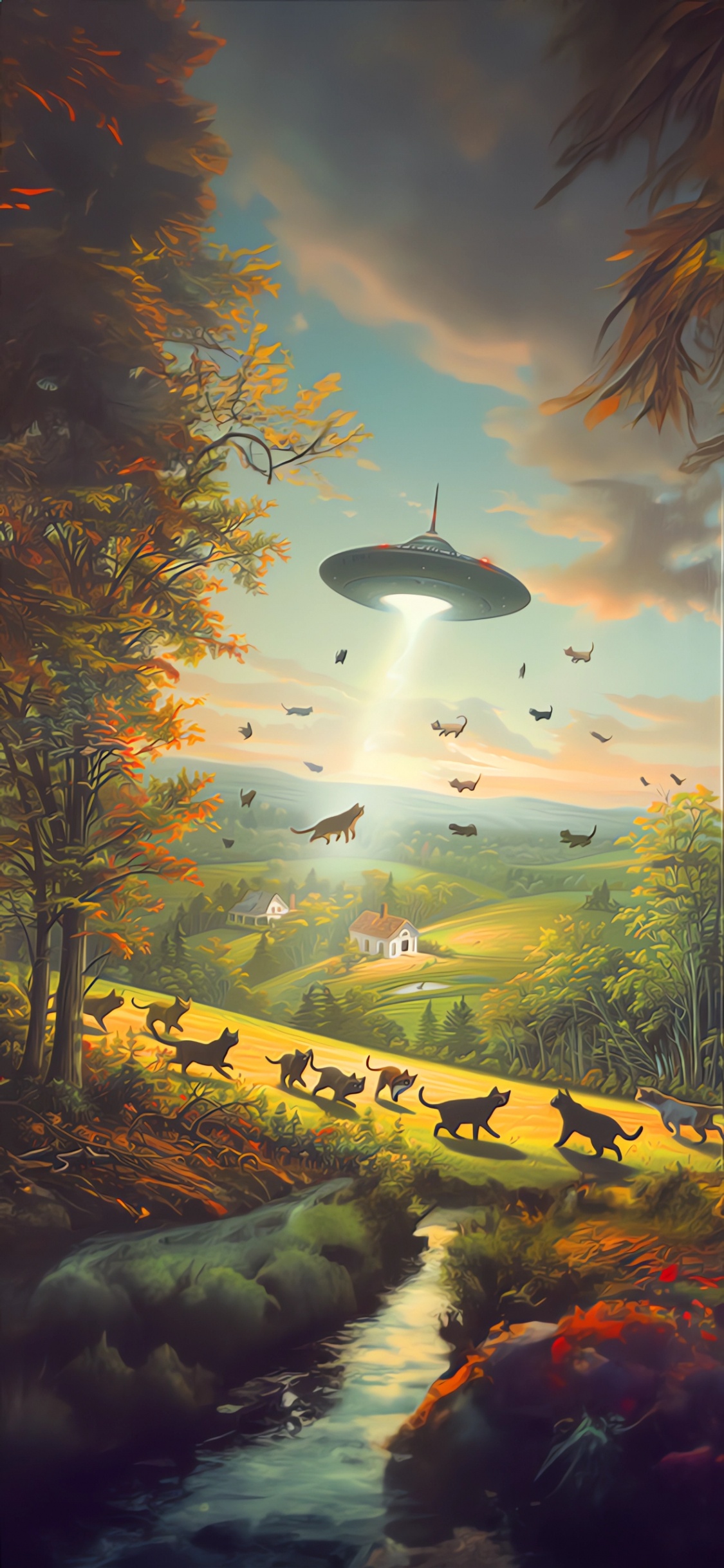 Обои солнечный свет, живопись, рисование, арт, облако в разрешении 1125x2436