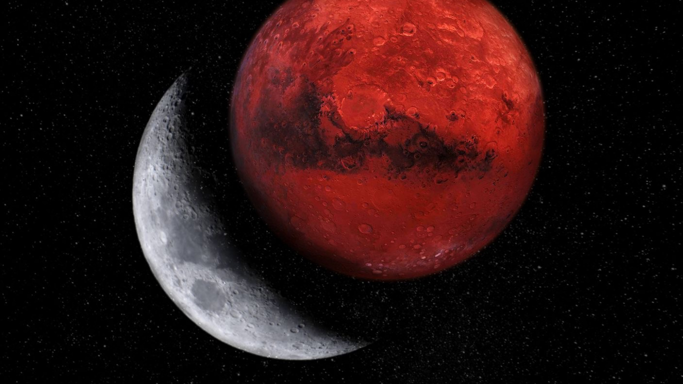 Обои земля, лунное затмение, планета, луна, Марс в разрешении 1366x768