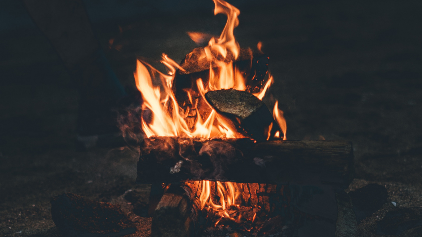 Обои пляж, ночь, тепло, огонь, костер в разрешении 1366x768