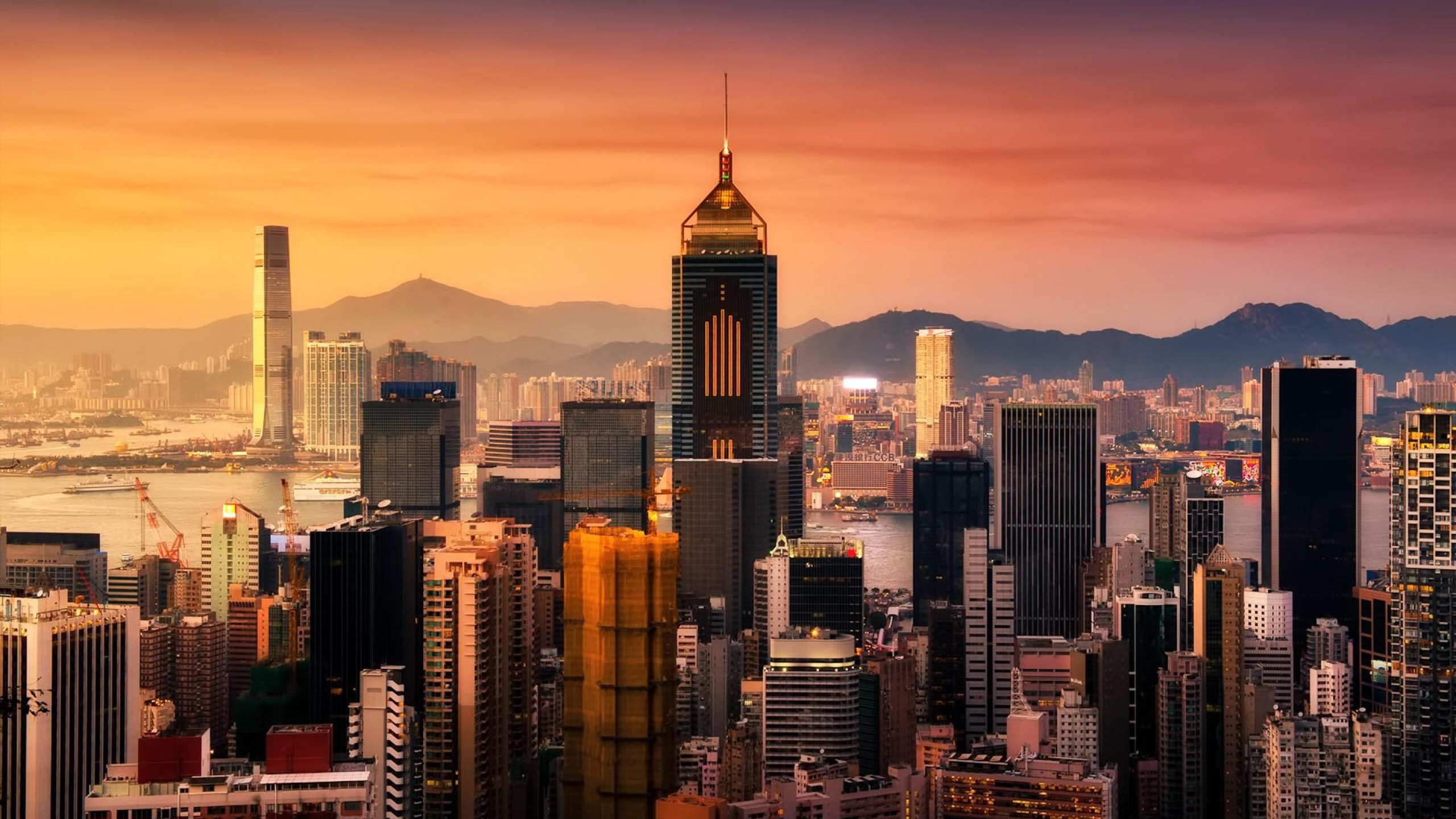 Обои Гонконг, линия горизонта, городской пейзаж, город, метрополия в разрешении 2560x1440