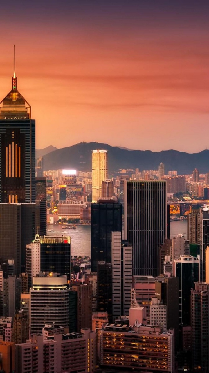 Обои Гонконг, линия горизонта, городской пейзаж, город, метрополия в разрешении 720x1280