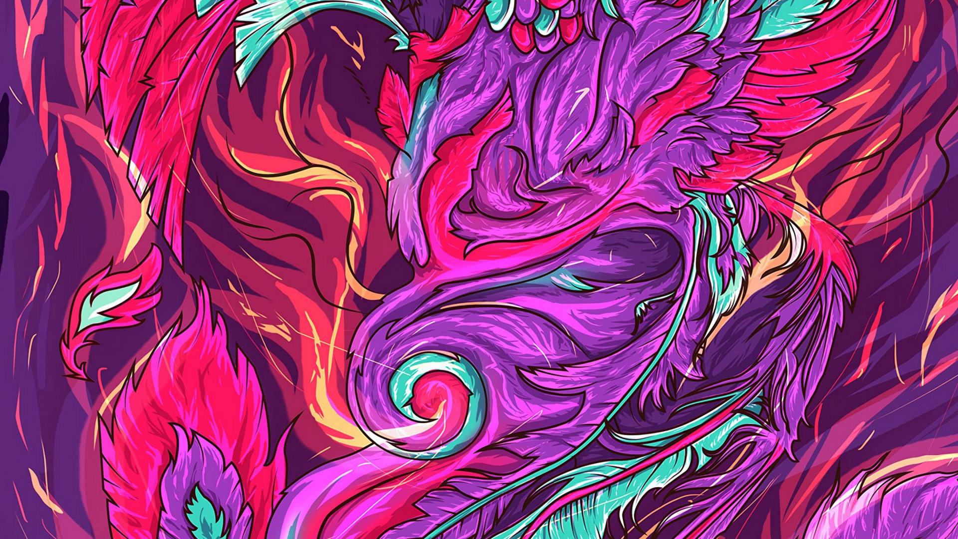 Обои птица Феникс, Феникс, живопись, Краска по номеру, арт в разрешении 1920x1080