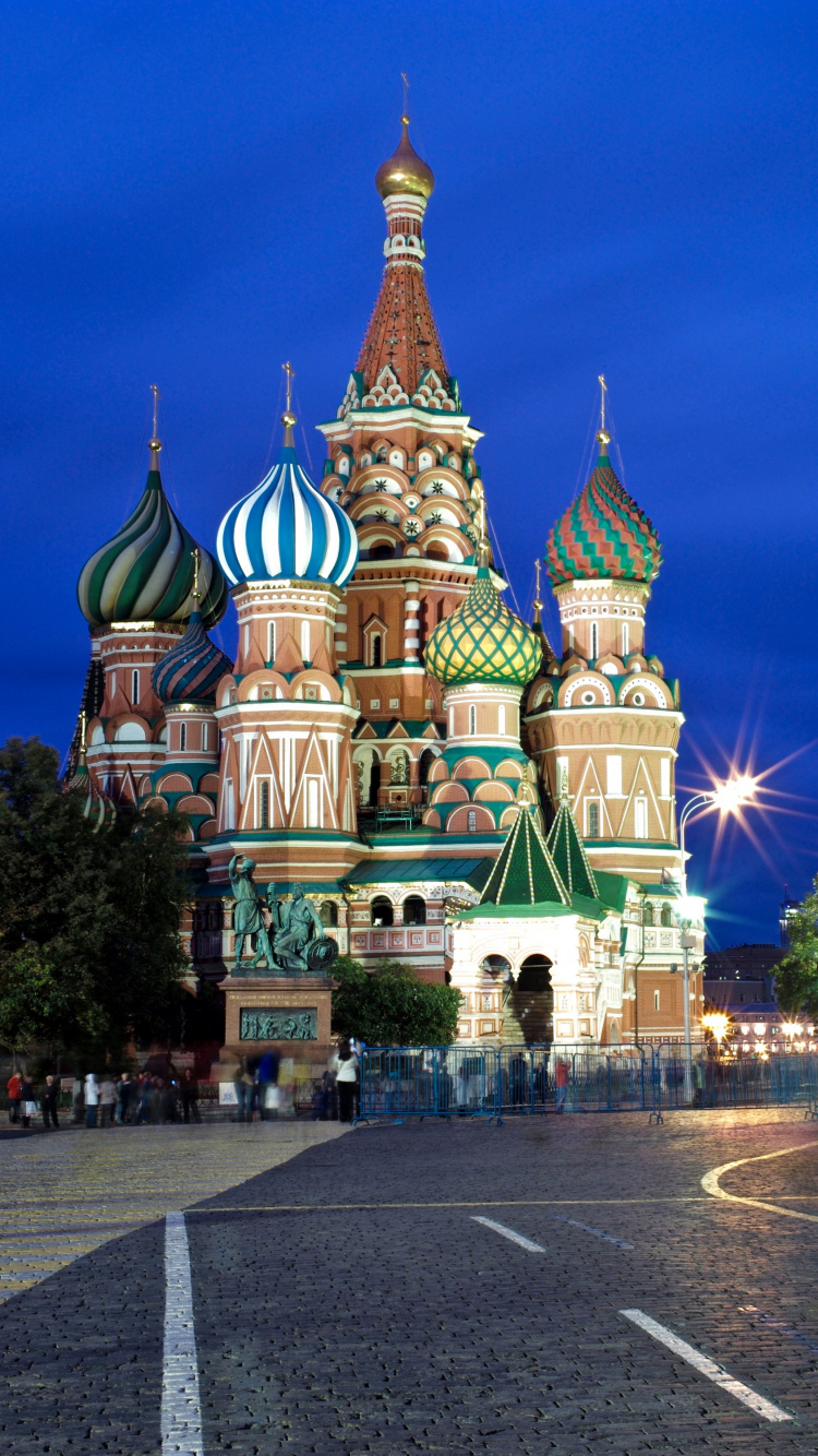 Обои собор Василия Блаженного, собор, ориентир, ночь, город в разрешении 750x1334