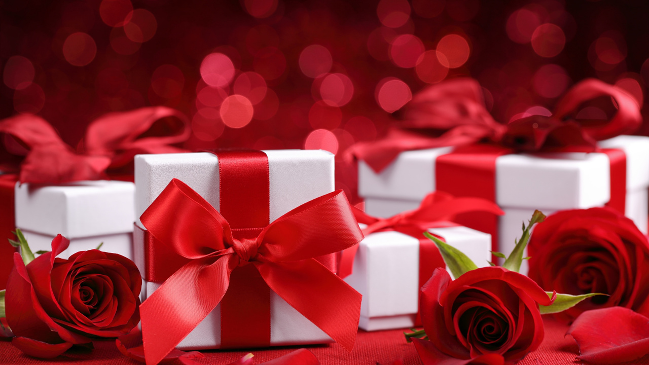 Обои День Святого Валентина, подарок, сердце, цветок, Роза в разрешении 1280x720