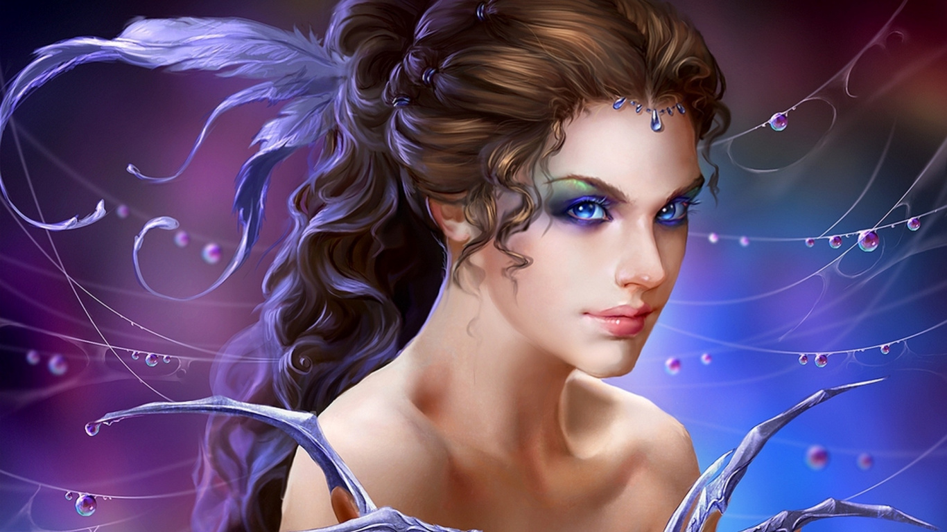 Обои волосы, лицо, красота, прическа, пурпур в разрешении 1366x768