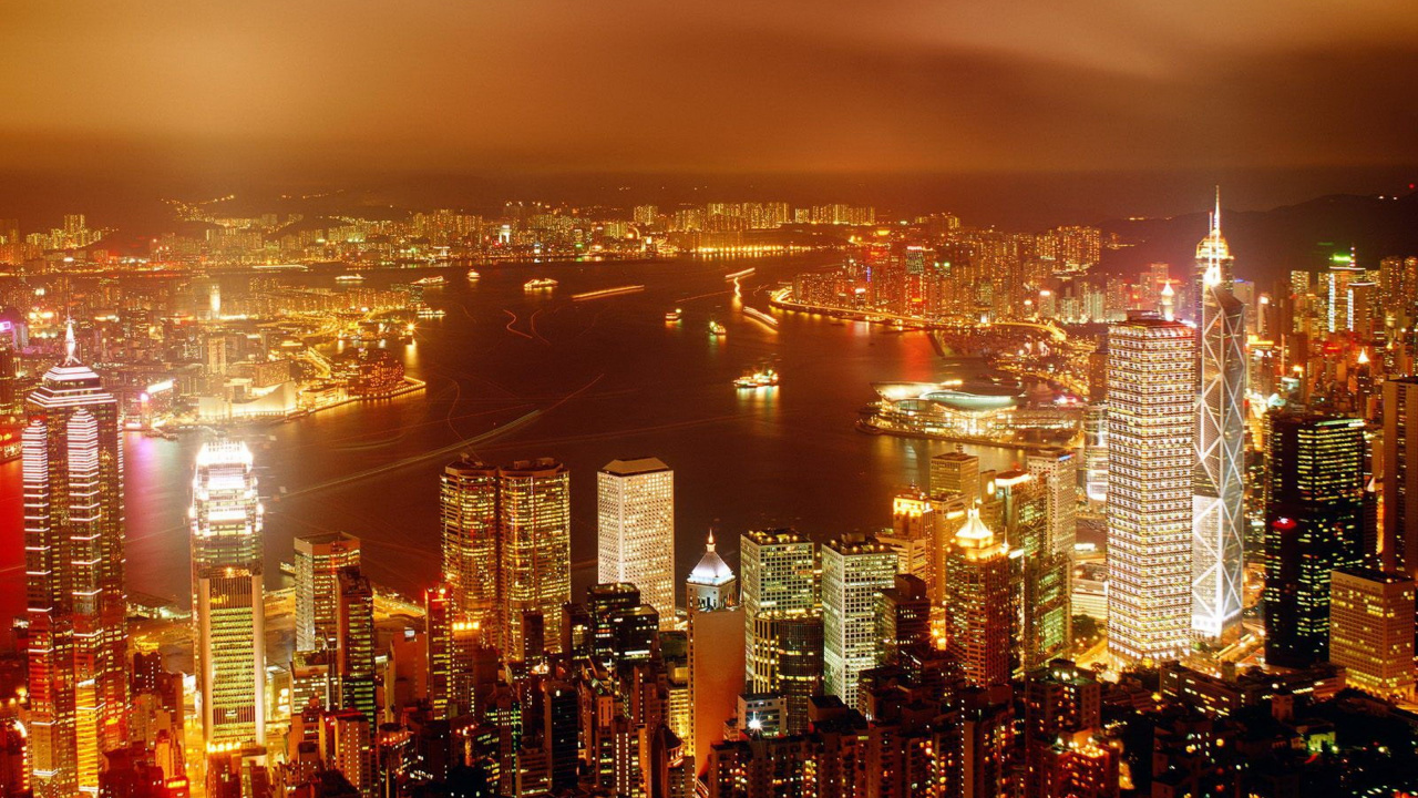 Обои городской пейзаж, город, метрополия, городской район, ночь в разрешении 1280x720