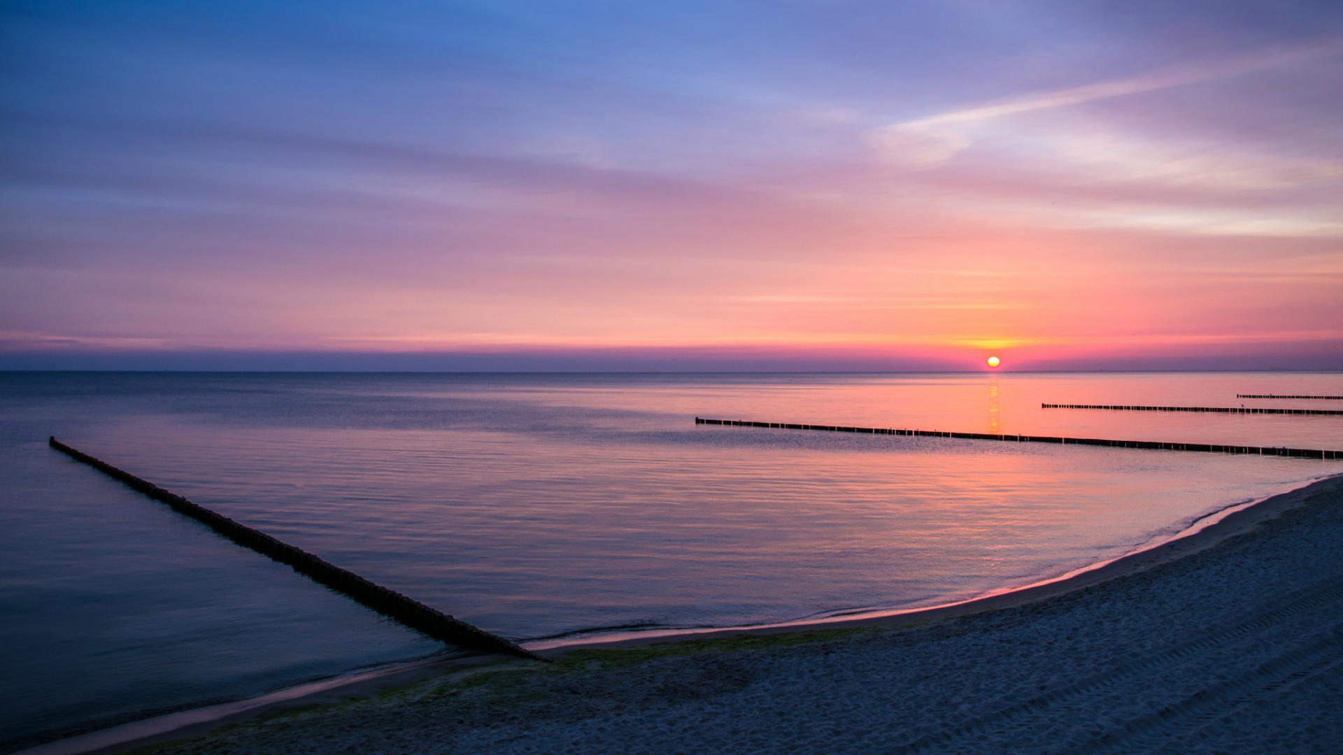 Обои горизонт, море, послесвечение, восход солнца, закат в разрешении 1920x1080