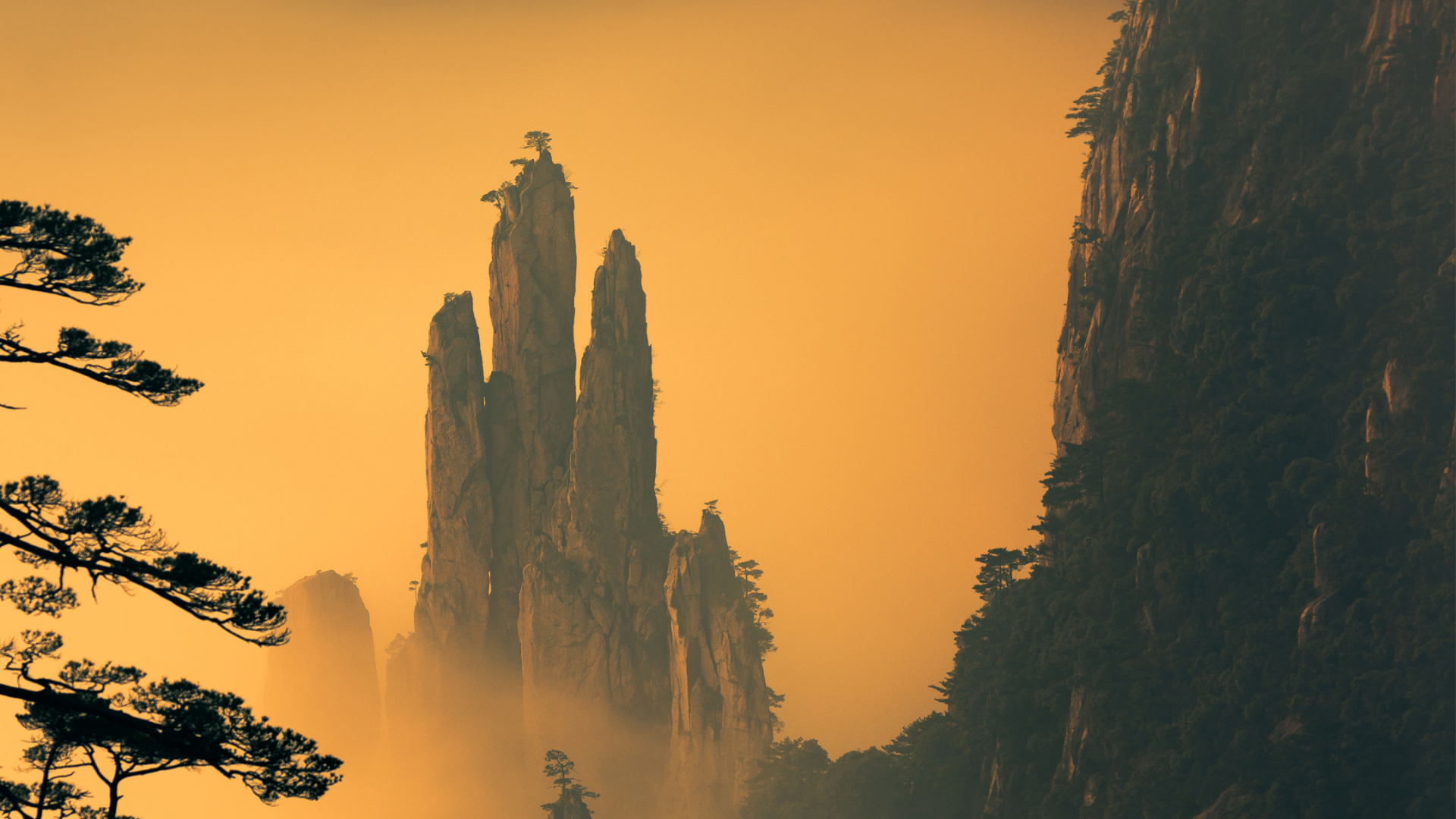 Обои Nokia, Nokia 9, Горы Хуаншань, местность, туман в разрешении 1920x1080