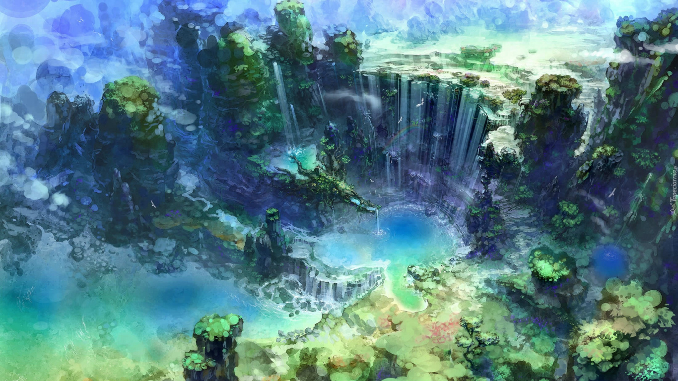Обои природа, акварельные краски, живопись, пейзаж, биом в разрешении 1366x768
