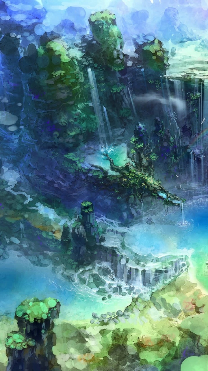 Обои природа, акварельные краски, живопись, пейзаж, биом в разрешении 720x1280