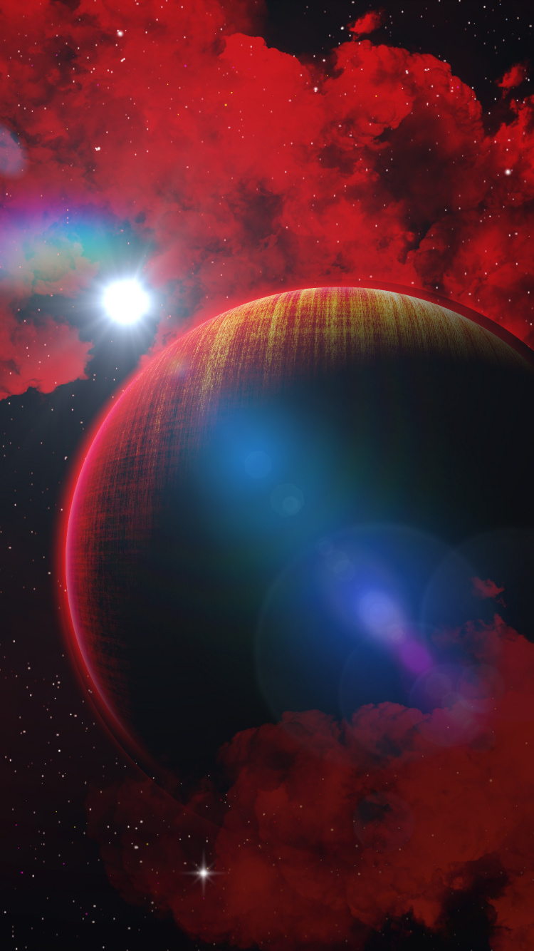Обои планета, красный цвет, астрономический объект, атмосфера, космическое пространство в разрешении 750x1334