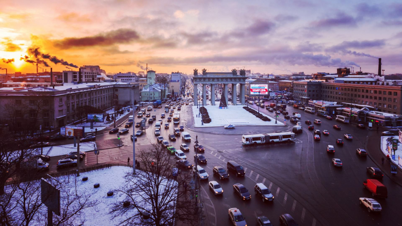 Обои Санкт Петербург, город, городок, городской район, вечер в разрешении 1366x768