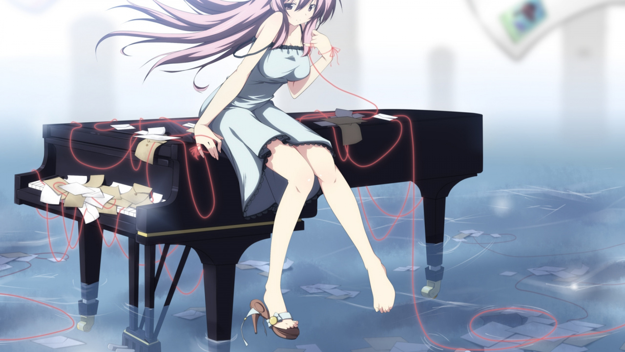Обои фортепьяно, иллюстрация, девушка, музыка, мангака в разрешении 1280x720