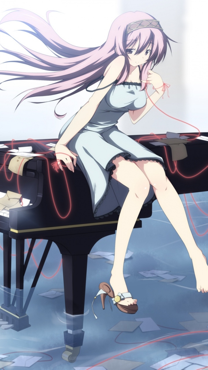 Обои фортепьяно, иллюстрация, девушка, музыка, мангака в разрешении 720x1280