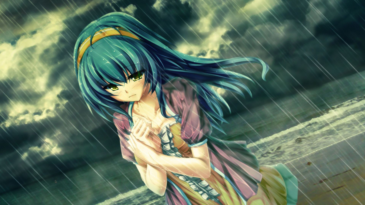 Обои аниме, женщина, девушка, аниме девушка в дождь, печаль в разрешении 1280x720