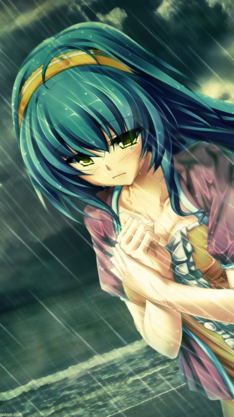 Обои аниме, женщина, девушка, аниме девушка в дождь, печаль в разрешении 750x1334