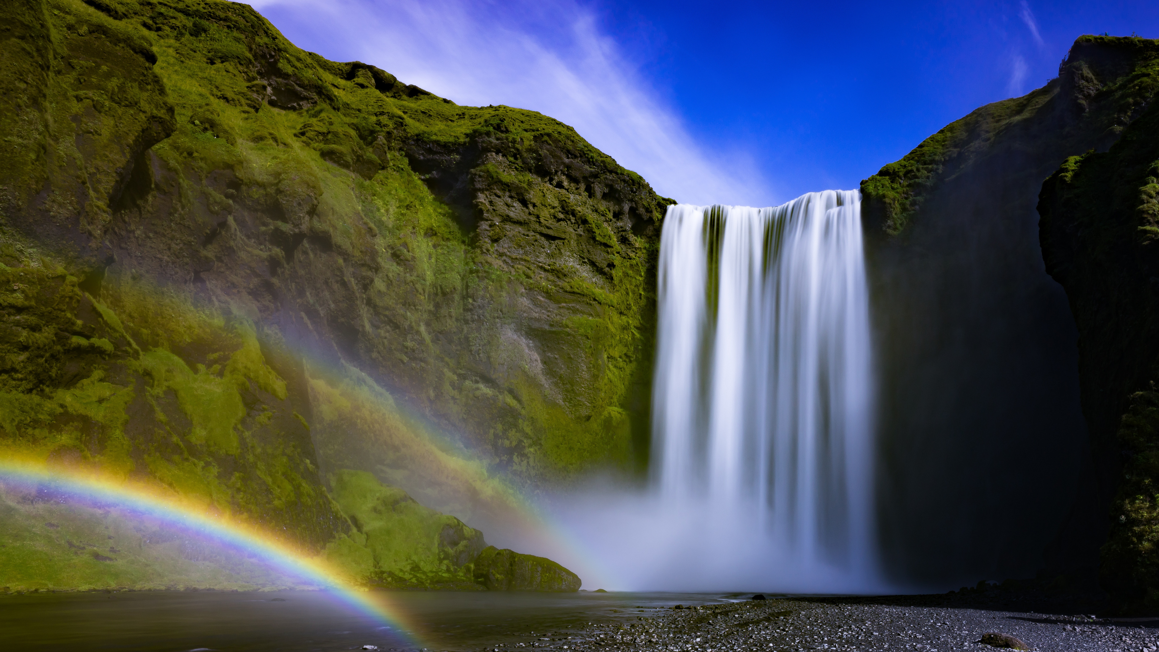 Обои Skgafoss, водопад, водоем, природа, вода в разрешении 3840x2160