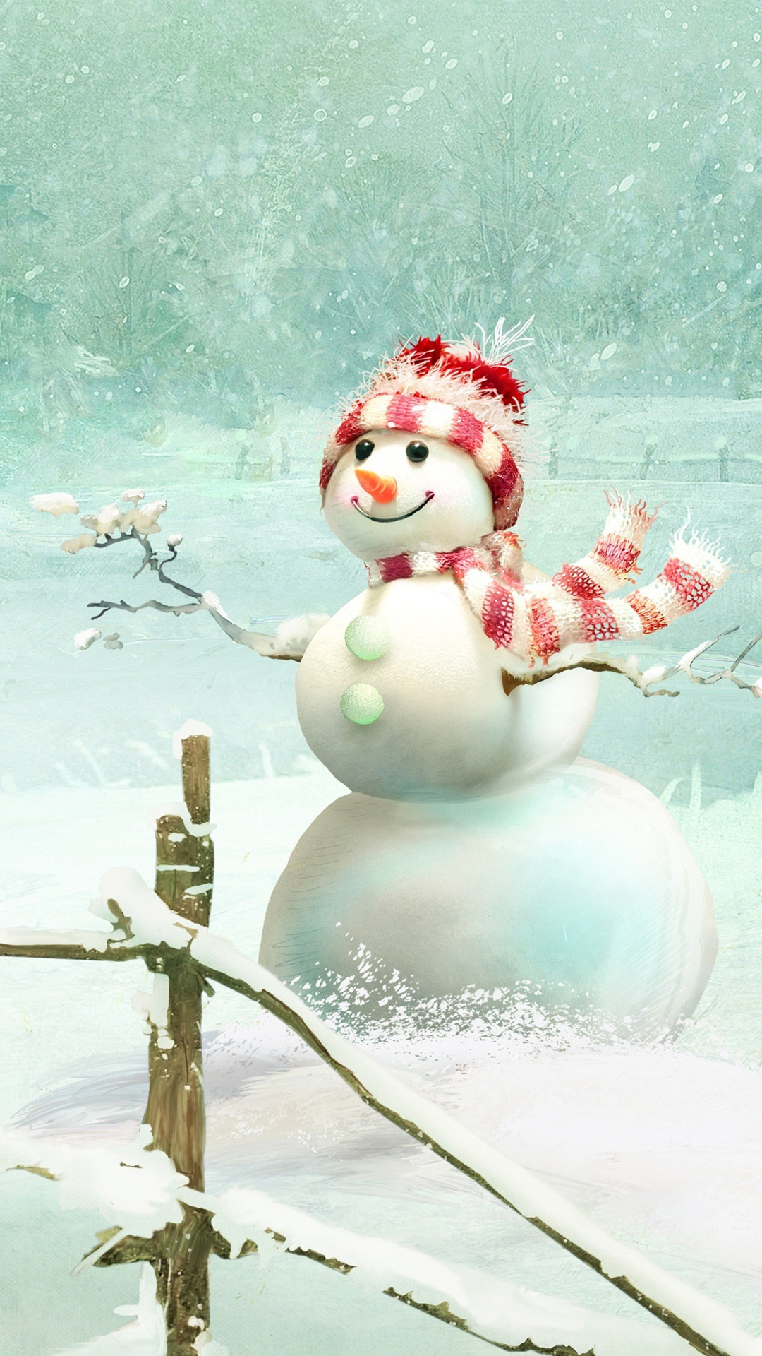 Обои Снеговик, снег, ветвь, дерево, замораживание в разрешении 1080x1920
