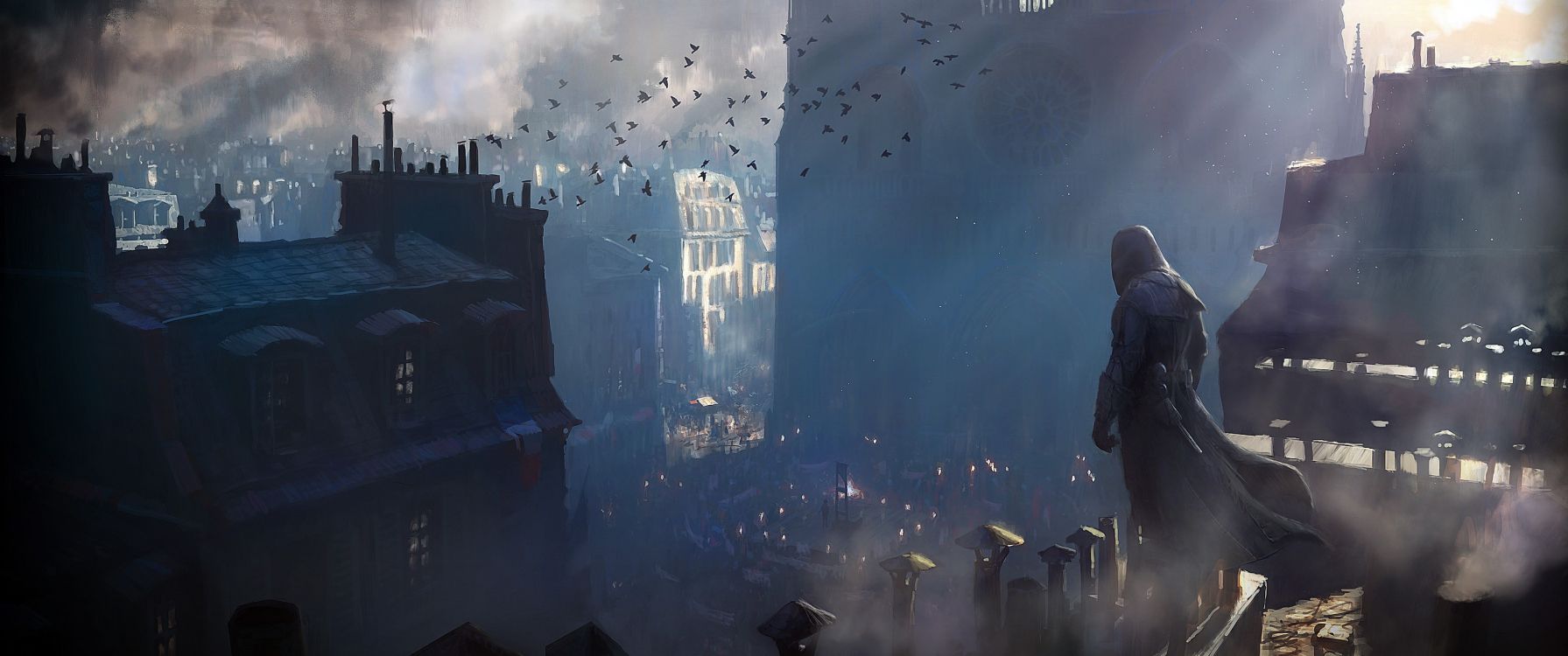 Обои assassins creed unity, assassins creed syndicate, ubisoft, Бэтмен, компьютерная игра в разрешении 3440x1440