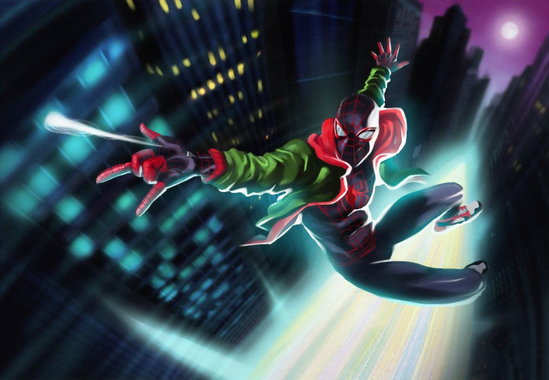 Обои Майлз Моралес, человек-паук, иллюстрация, графический дизайн, уличный танец в разрешении 3840x2654