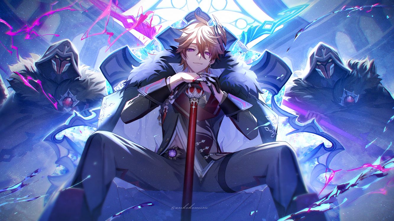 Обои аниме, Геншин удар, рукав, мультфильм, пурпур в разрешении 1920x1080