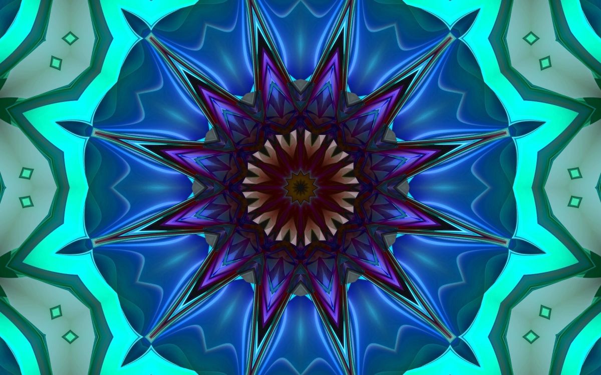 Обои калейдоскоп, психоделическое искусство, синий, фрактальное искусство, симметрия в разрешении 1920x1200