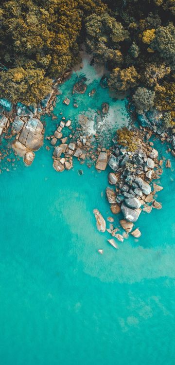 Обои вид с воздуха на побережье, море, побережье, вода, гидроресурсы в разрешении 1080x2248