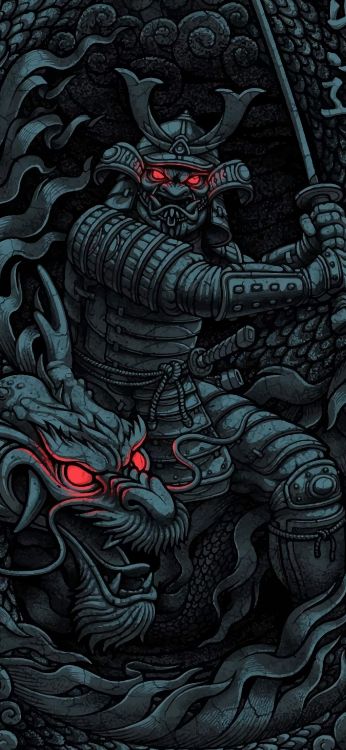 Обои японский самурай, Самурай, японское искусство, Они, арт в разрешении 2410x5218