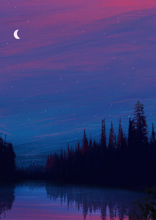 Обои ночь, природа, синий, луна, пурпур в разрешении 1920x2716