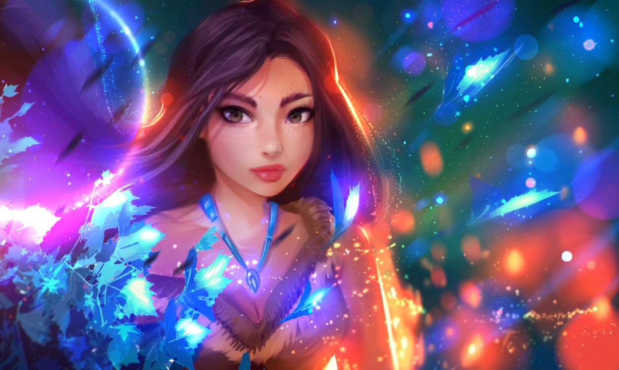 Обои Покахонтас, арт, Фиолетовый, пурпур, синий в разрешении 2520x1507