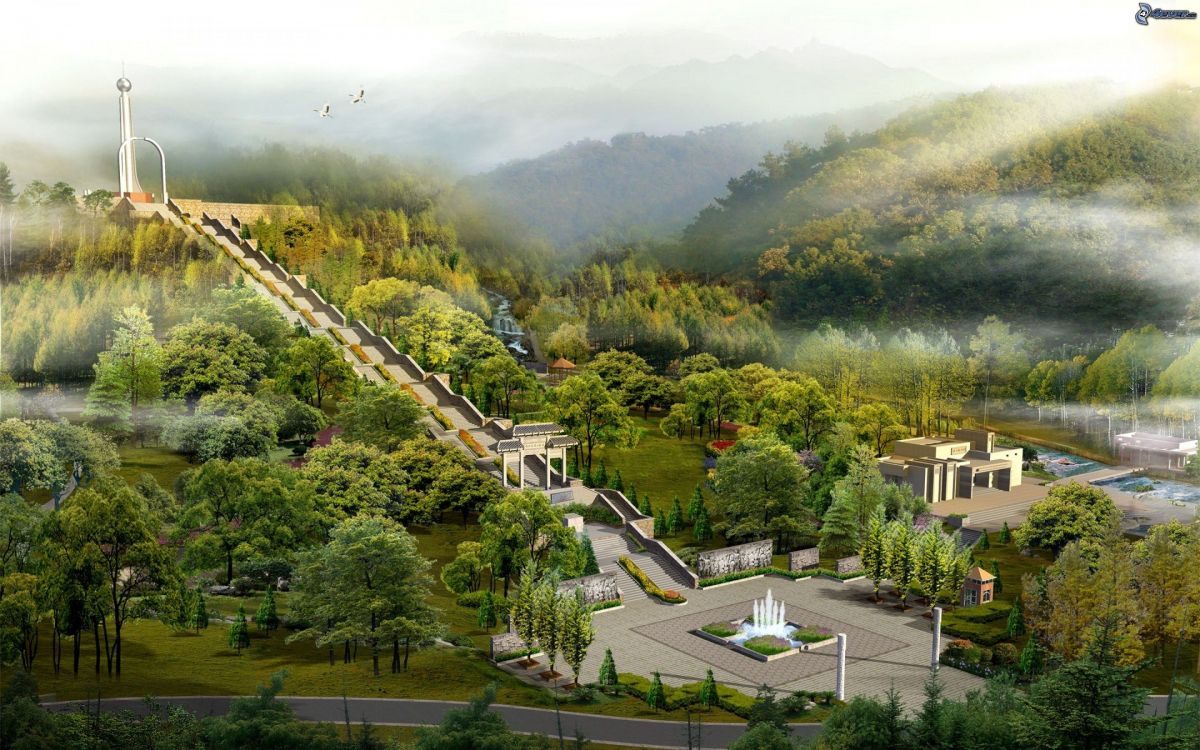 Обои Япония пейзаж, Япония, пейзаж, горная станция, дерево в разрешении 2880x1800