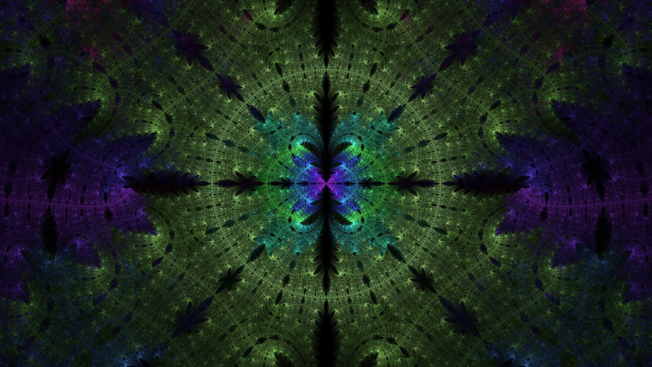 Обои фрактал, симметрия, зеленый, пурпур, фрактальное искусство в разрешении 5120x2880