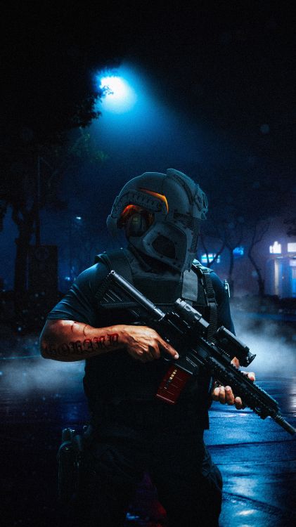 Обои темнота, противогаз, химия, наука, музыкант в разрешении 4320x7680