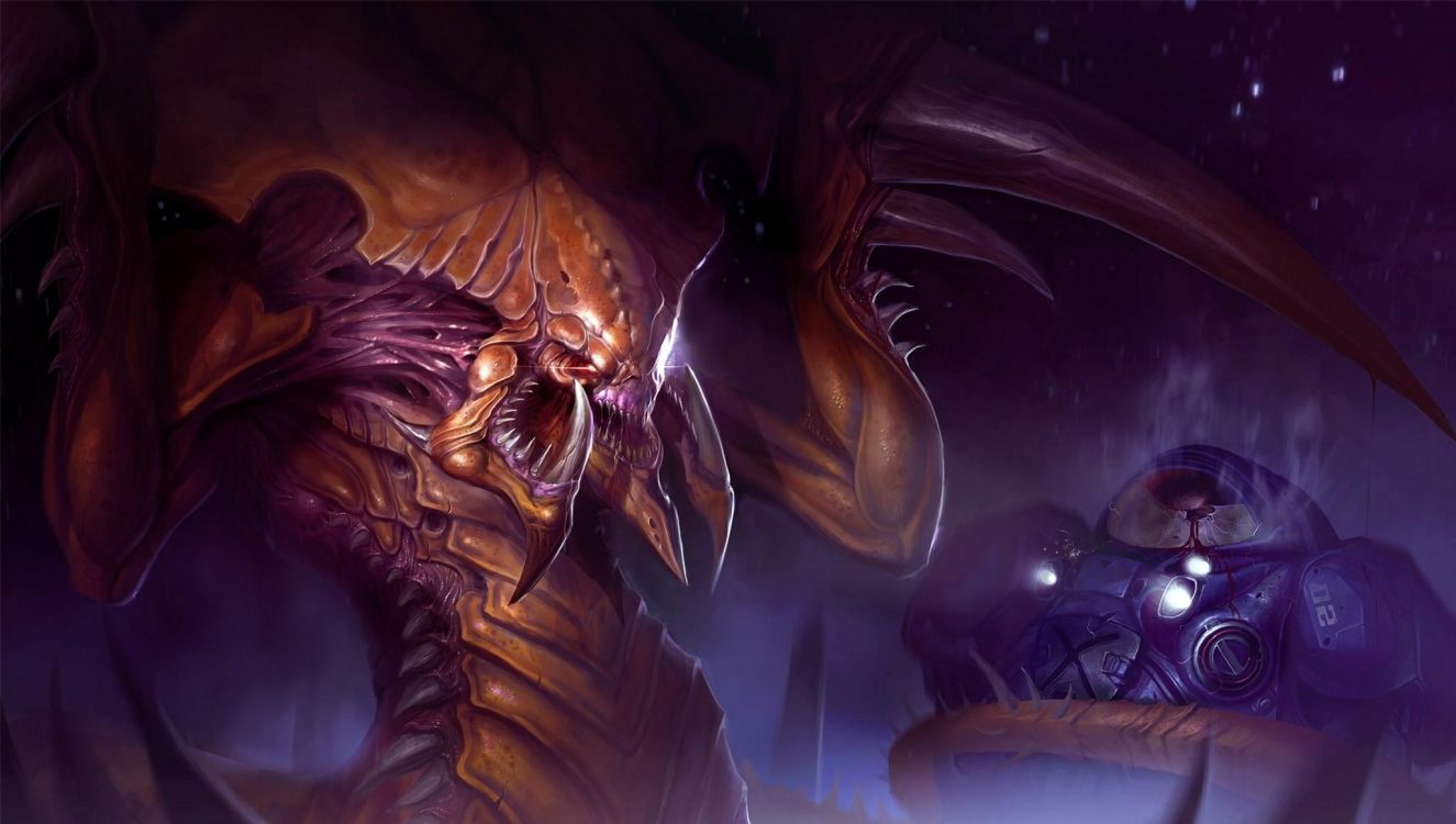 Обои зерг, демон, темнота, дракон, иллюстрация в разрешении 2050x1160