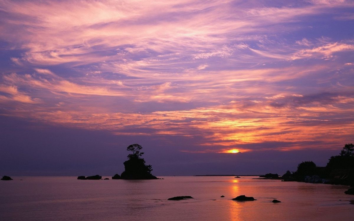 Обои Япония, закат, послесвечение, горизонт, море в разрешении 1920x1200