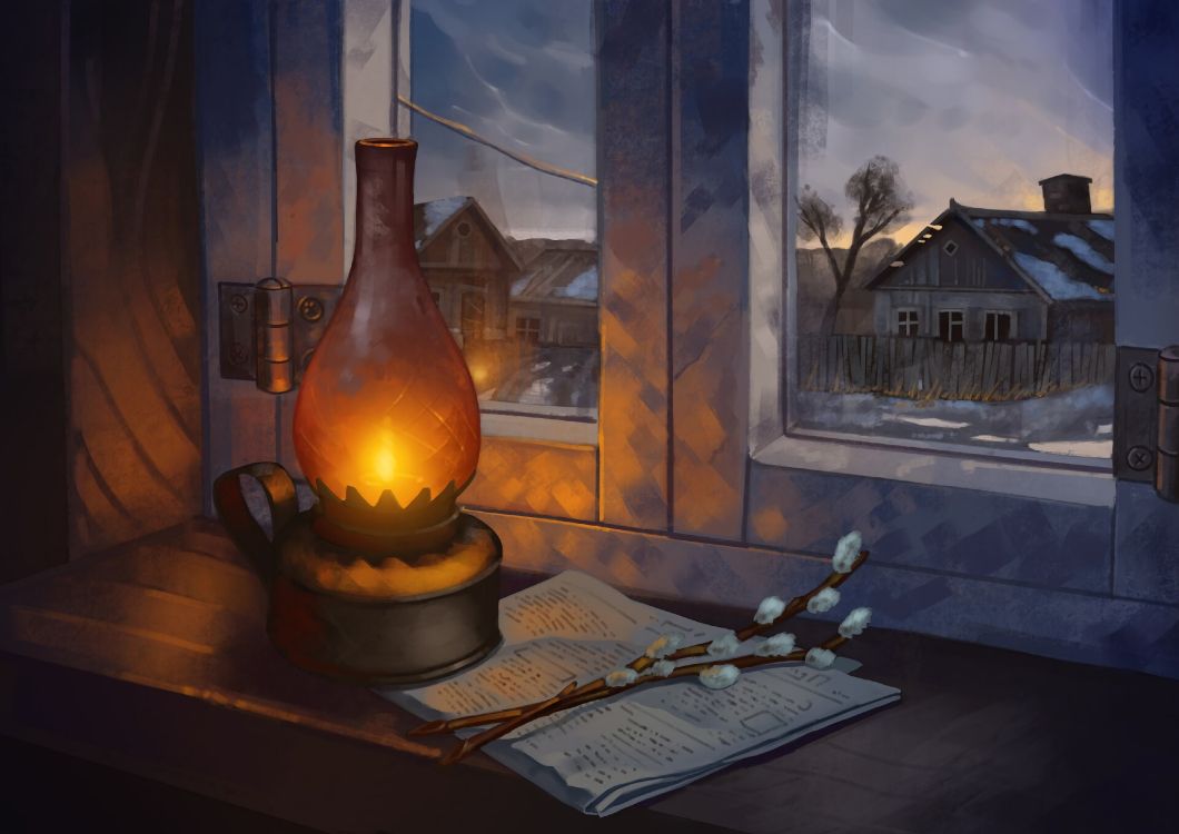 Обои живопись, натюрморт, тепло, очаг, камин в разрешении 3840x2716