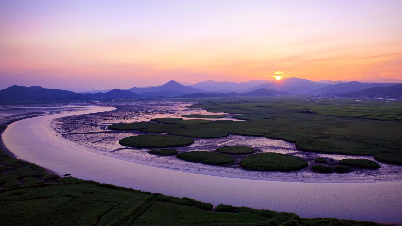 Обои Залив Сунчхон, Сеул, природа, гидроресурсы, утро в разрешении 2048x1152