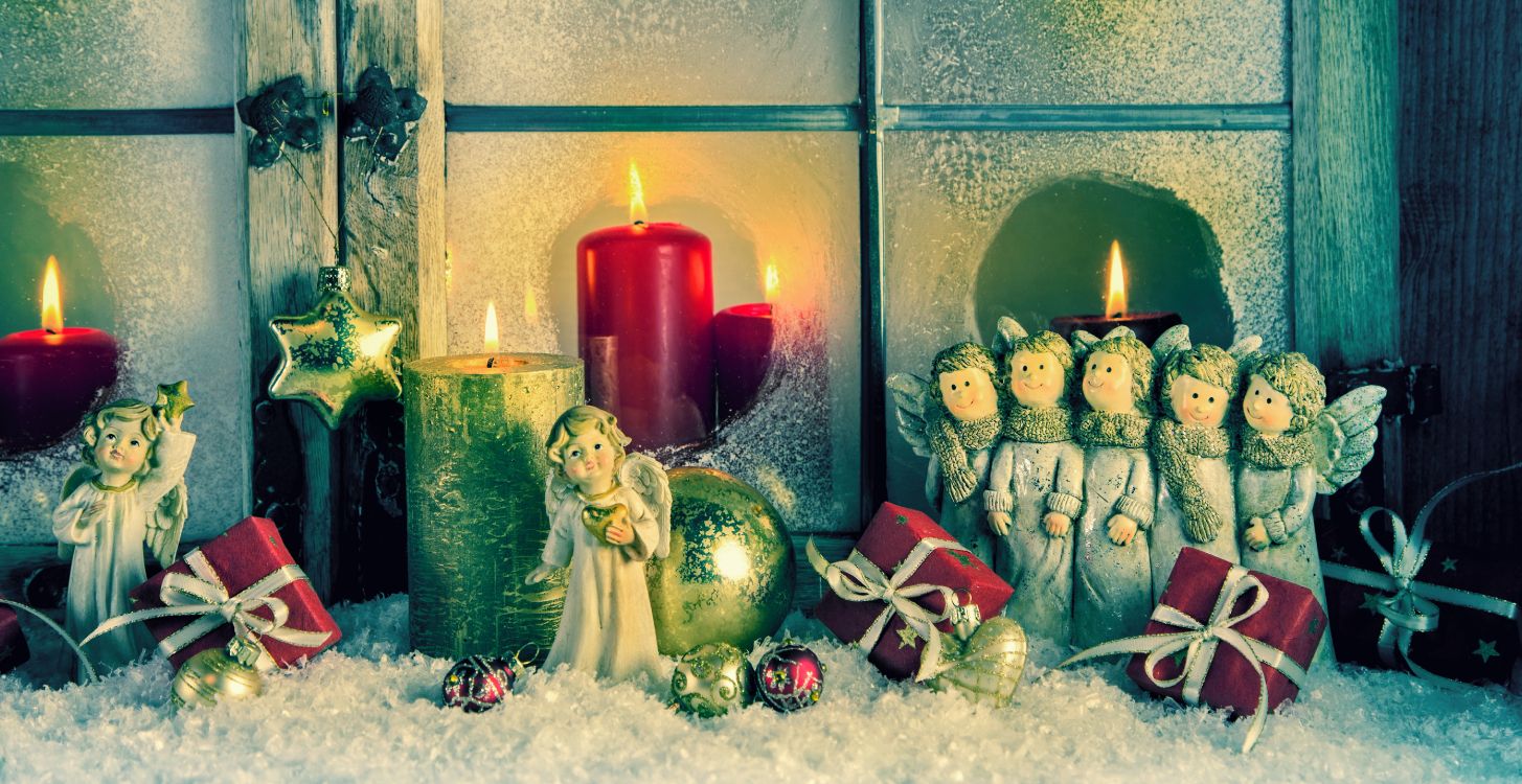 Обои Рождественский день, Рождество, рождественский орнамент, Рождественские украшения, праздник в разрешении 5697x2936
