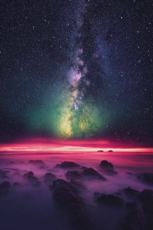 Обои Млечный Путь, природа, Аврора, атмосфера, горизонт в разрешении 1280x1920