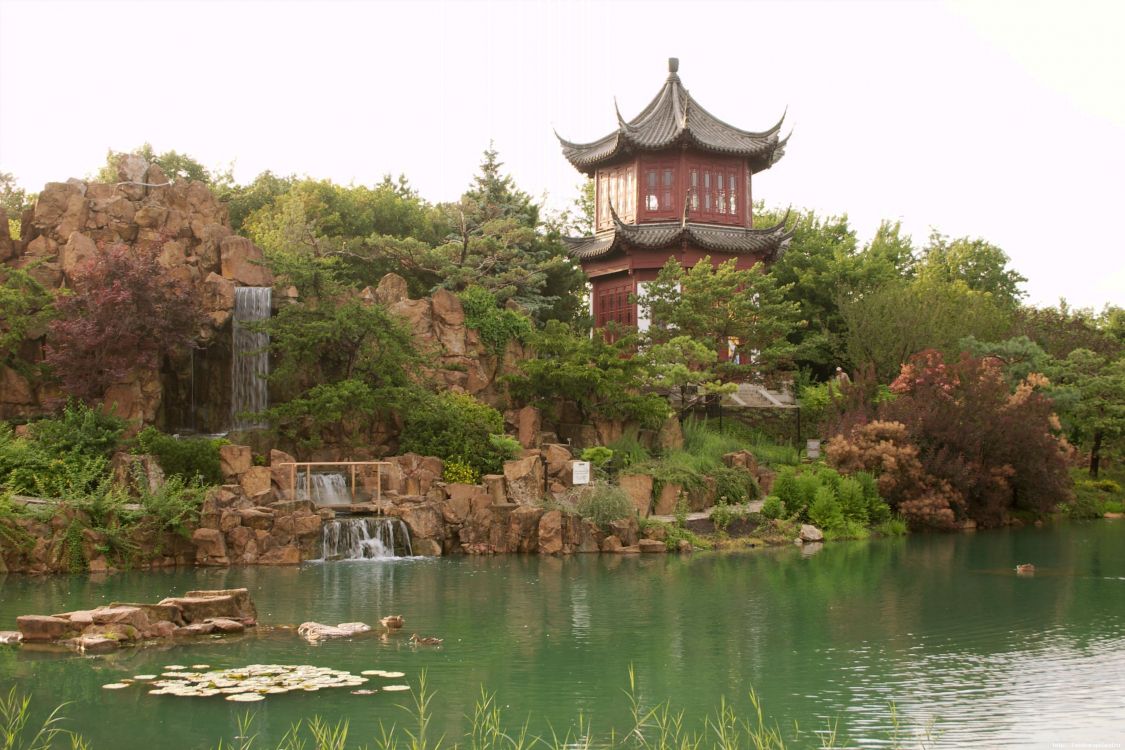 Обои китайская архитектура, Ботанический сад, китайская пагода, сад, пагода в разрешении 3072x2048