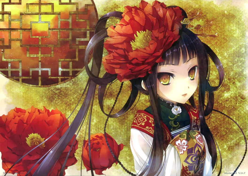Обои Катагири Хинаты, аниме, иллюстрация, растение, цветок в разрешении 4935x3503