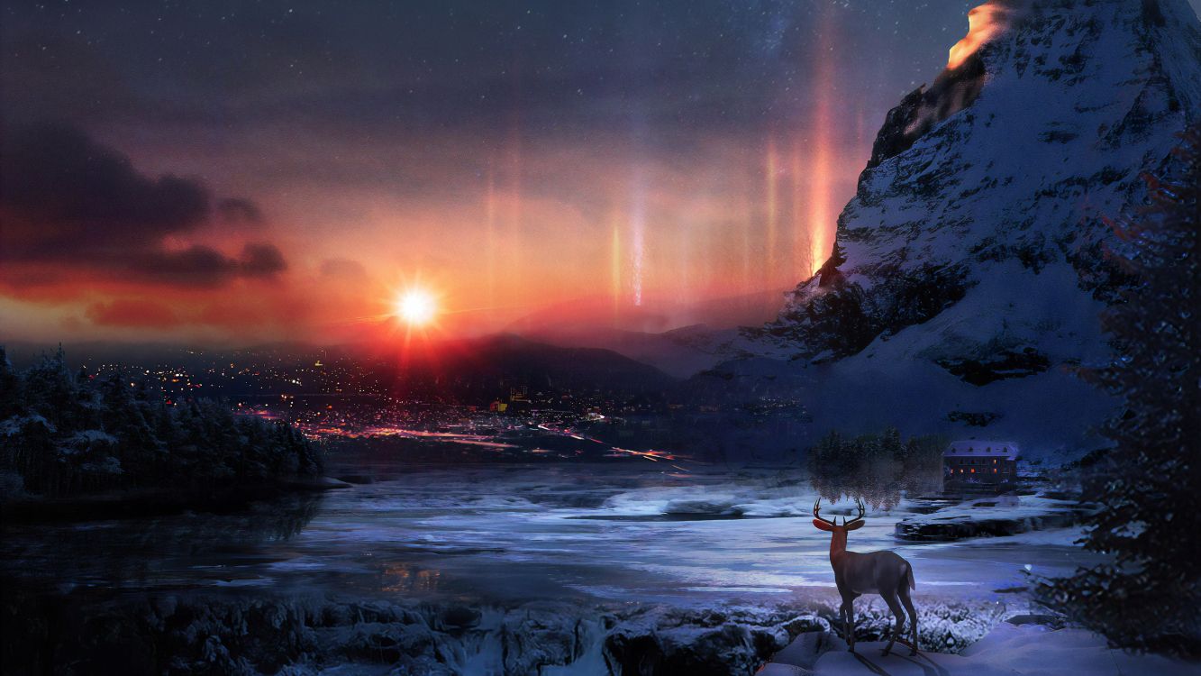 Обои цифровое искусство, атмосфера, облако, свет, вода в разрешении 3840x2160