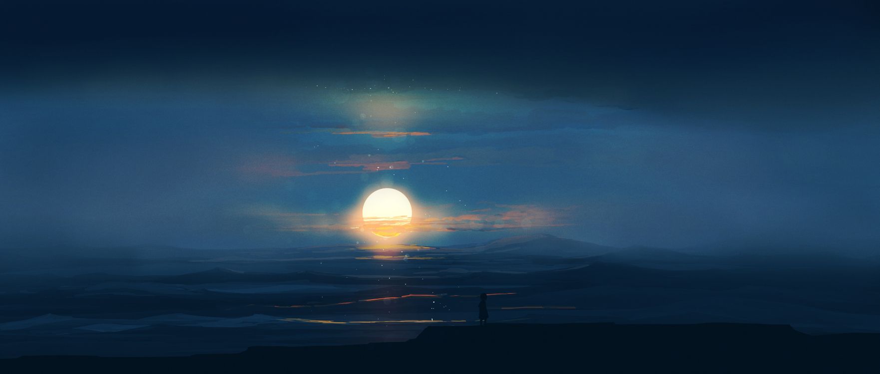 Обои горизонт, свет, синий, облако, атмосфера в разрешении 3760x1600