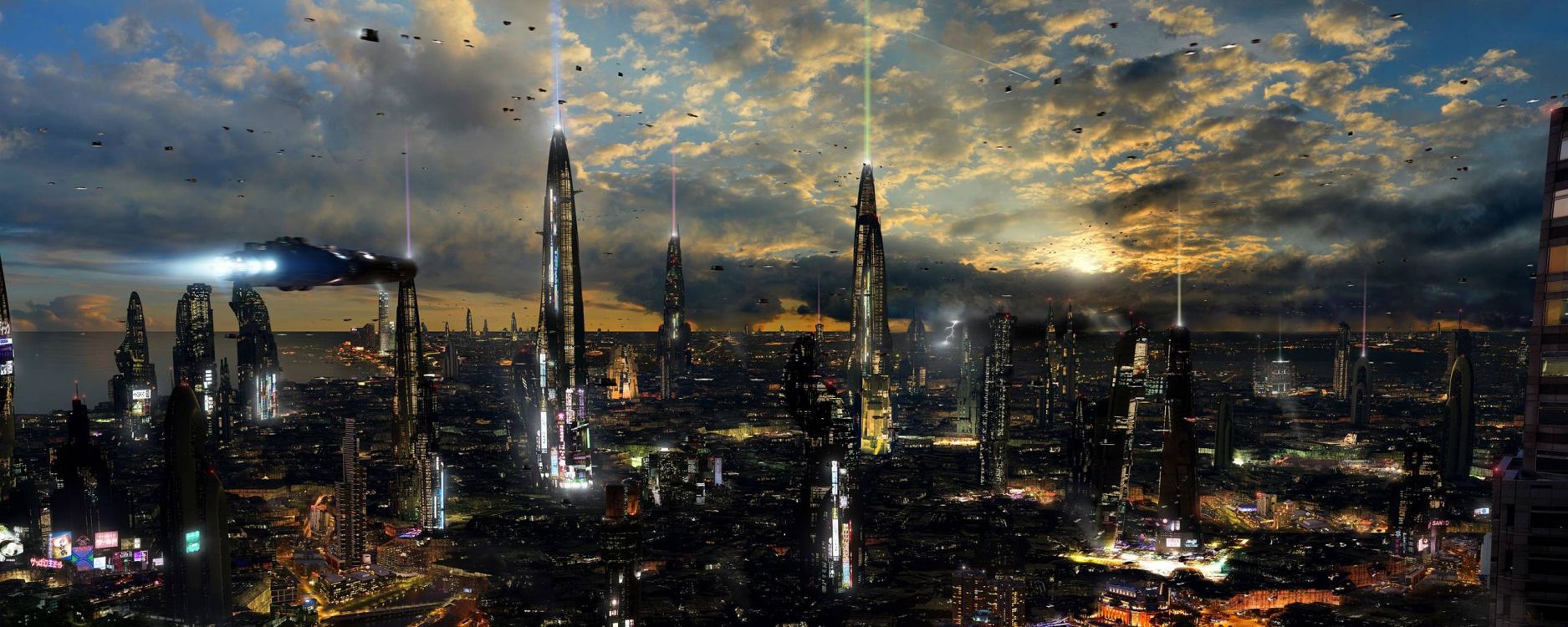 Обои городской пейзаж, город, городской район, метрополия, линия горизонта в разрешении 2560x1024