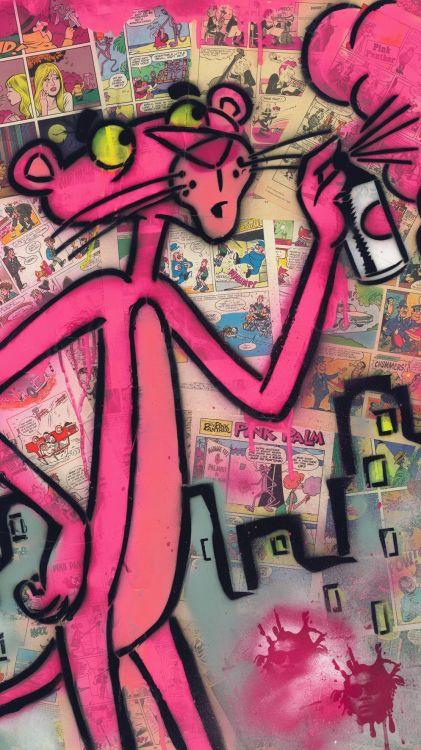 Обои розовая пантера арт, живопись, граффити, уличное искусство, холст в разрешении 997x1772