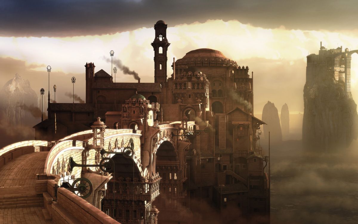 Обои стимпанк, компьютерная игра, здание, Научная фантастика, фэнтези в разрешении 2560x1600